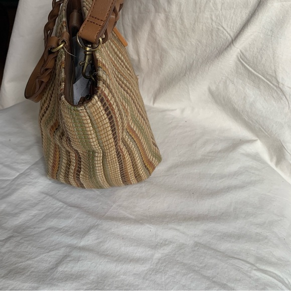 Elegant Fossils Tan and Brown Striped Shoulder Bag - Picture 4 of 9